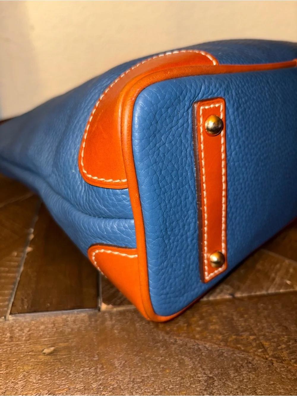 Dooney & Bourke Pebbled Leather Hobo Shoulder Bag – Blue with British Tan Trim - Picture 8 of 13